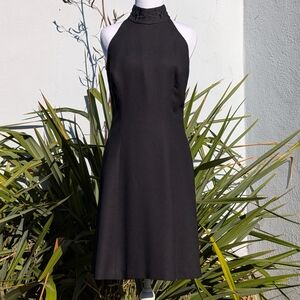 Vintage 90s Maggy London Halter Style Black Midi Dress Strappy Back Size 4